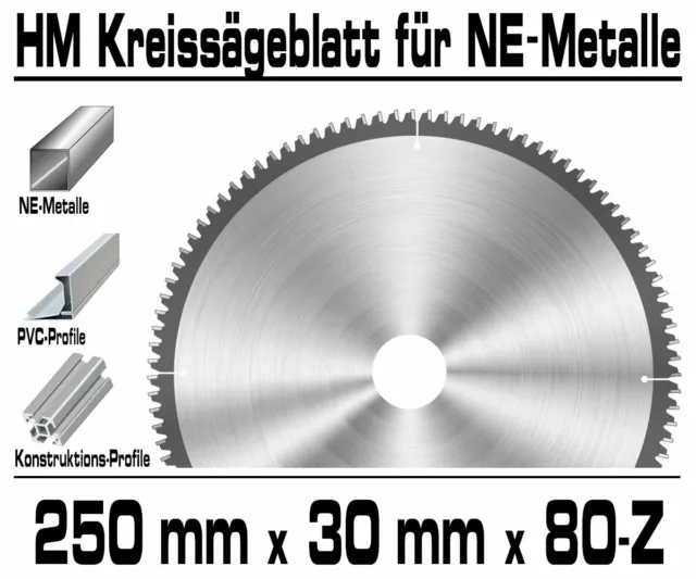ALU Hartmetall Kreissägeblatt 255 mm x 30 x 80-Z Negativ Aluminium NE-Metall XT