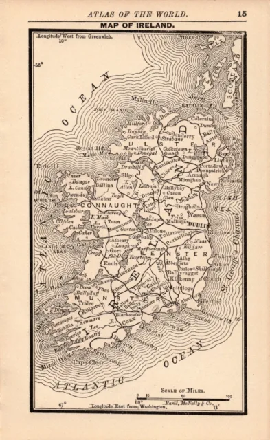 TINY Antique IRELAND Map of Ireland Small 1888 MINIATURE Ireland Map 421