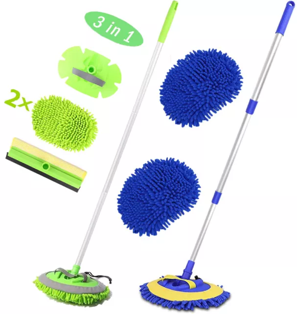 Microfiber Car Wash Brush Cleaning Mop Auto Truck 47.5" Long Handle Extension