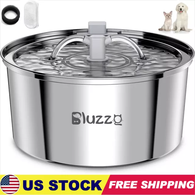 108oz/3.2L Pet Water Fountain Automatic Cat Dog Feeder Stainless Steel Dispenser