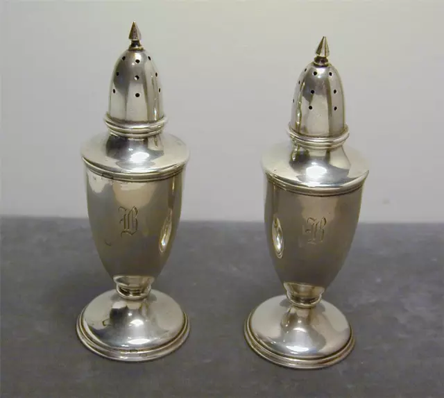 Antique Stieff Solid Sterling Silver Salt & Pepper Shaker Mono NOT WEIGHTED 2