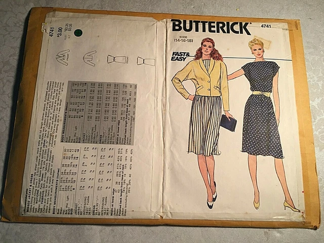 Butterick 4741 Sewing Pattern Size14 16 18 Misses Dress & Jacket Vintage 1980's