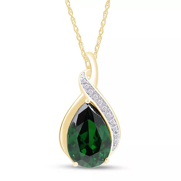 2ct Simulated Emerald & Cubic Zirconia Drop Pendant Necklace 925 Sterling Silver