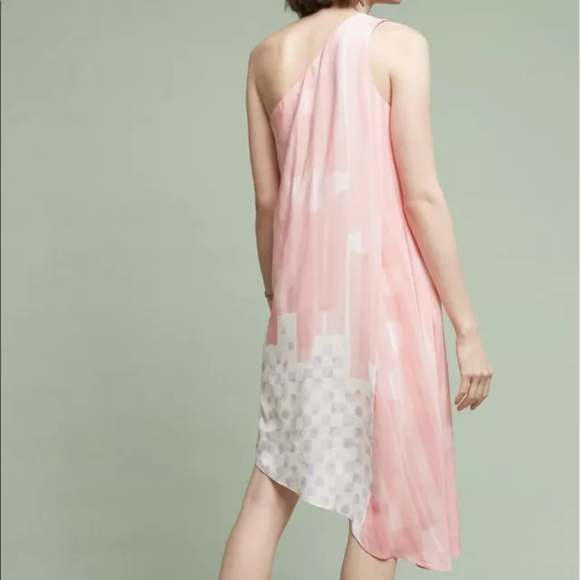 Anthropologie Maeve Avalonne Silk Dress One Shoulder Pink Asymmetrical 8P 3