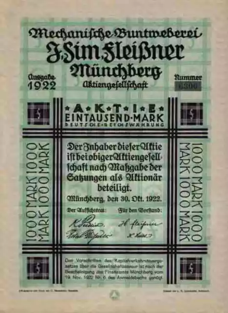 Buntweberei Fleissner 1922 Münchberg Kulmbach Sparneck Bayreuth L.R Spitzenpfeil