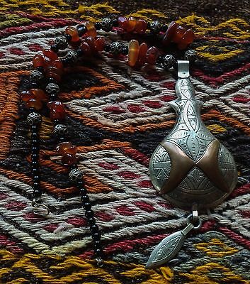 African Agate Tuareg Berber handcarved silver copper talisman necklace jewelry
