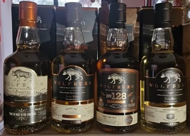 4x Wolfburn Whisky Konvolut - limitiert Releases