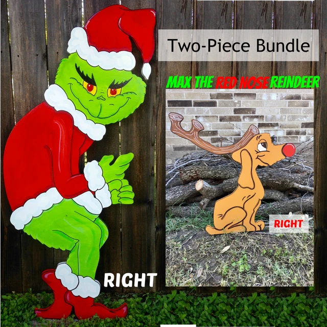 GRINCH Stealing the CHRISTMAS Lights Max the Red Nose Reindeer Yard Art Decor R