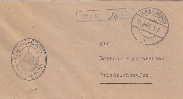 F.Zone - MOCHENWANGEN  - Gebühr bezahlt -  2 Briefe - 1946 + 1947