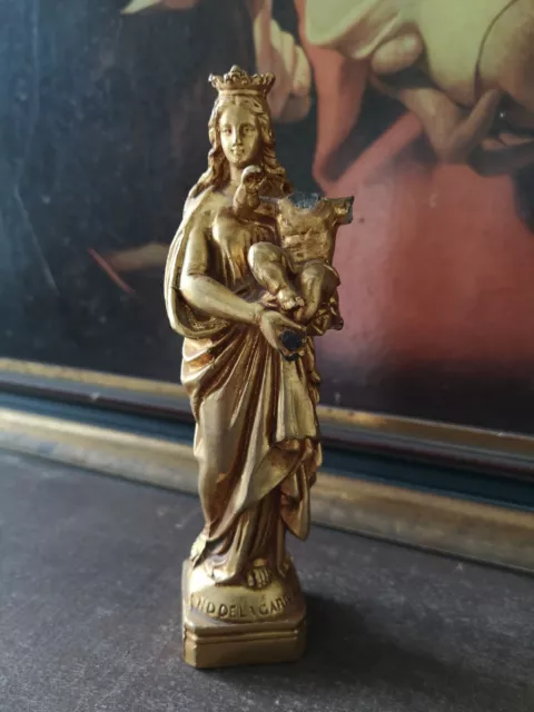 Magnifique Statue Religieuse Notre Dame De La Garde Metale Dore 17 Cm