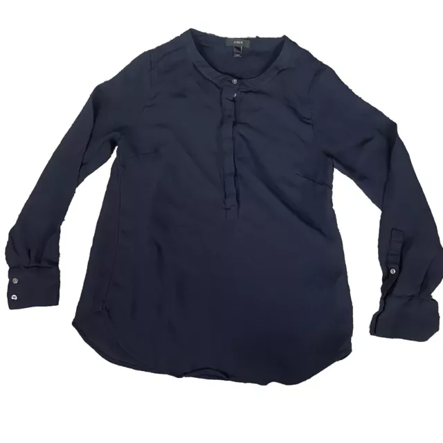 J Crew Women's Navy Drapey Crepe Henley Top 03534 Size 10 1/2 Button Blouse