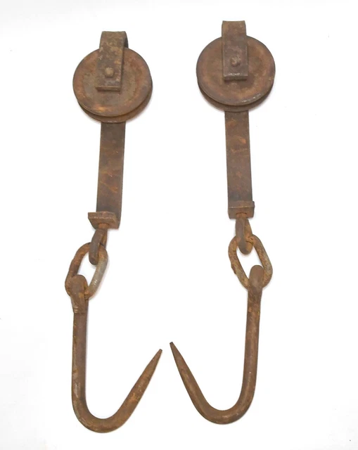 Vintage Industrial Matching Pair Of Cast Iron Butcher Trolley Meat Hooks #2