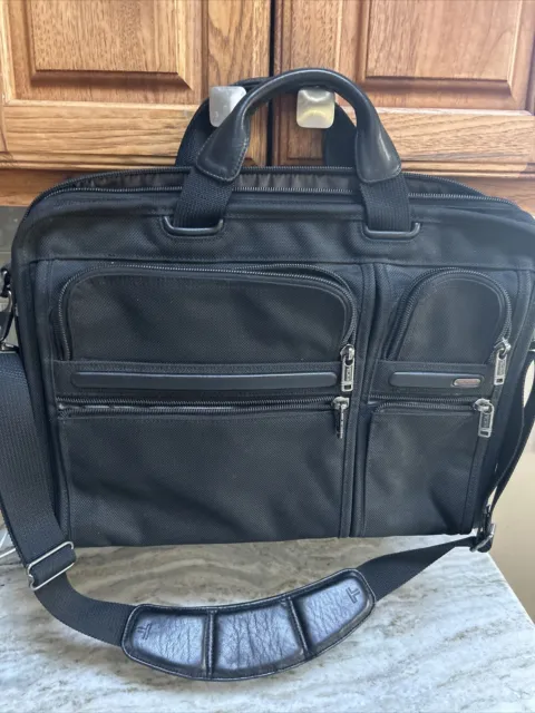 Tumi Tech Ballistic Nylon Briefcase Messenger Laptop Bag Black Double Comp.