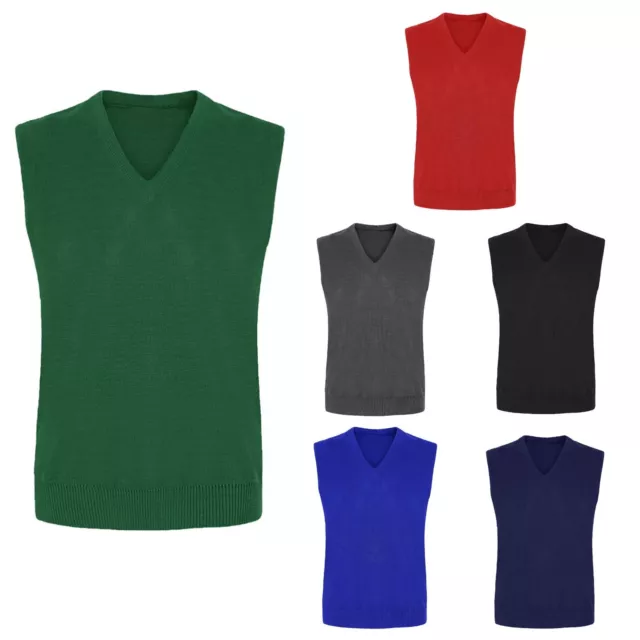 Boys Girls Sleeveless Knitted Tank Top V-Neck Jumper Kids Uniform School Wear