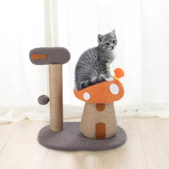 Grey Cute Mushroom Cat Tree Kitten Tower Activity Centre w/Sisal Scratching Post