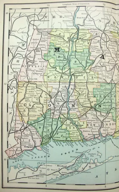 Massachusetts, Connecticut & Rhode Island - Original 1882 Map by Phillips & Hunt 2