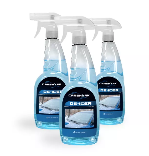 CARSHARK Deicer 3 x 750ml Fast Acting Suitable for Car Window, Locks, Headlights