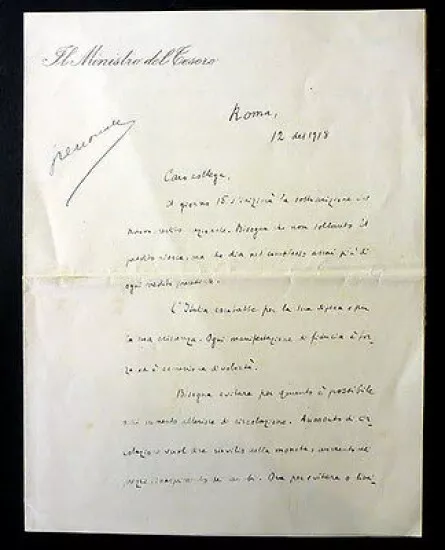 Lettera Autografo Ministro del Tesoro Francesco Saverio Nitti - 1918 - Ferrovie