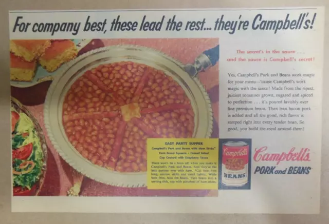 Campbell's Soup Ad: Pork and Beans These Lead The Rest from 1950's 7 x 10 inches