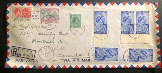 1949 St Kitts & Nevis Airmail Cover To Montreal Canada  Silver Wedding Stamp