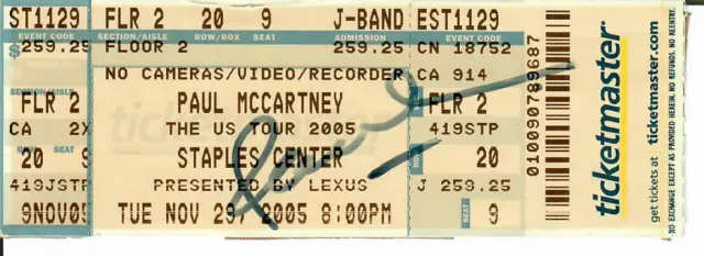 "The Beatles" Paul McCartney Hand Signed Concert Ticket Dated 2005 COA