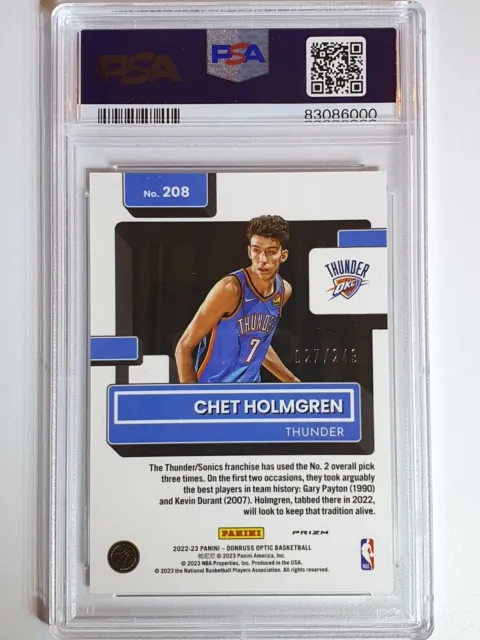 2022 Donruss Optic Chet Holmgren Rookie #208 PREMIUM BOX SET /249 Holo - PSA 9 3