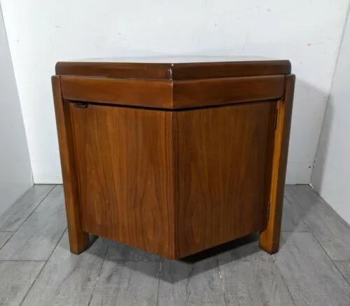 Vintage Mid Century Modern Lane Hexagonal Walnut Wood Drum Cabinet End Table