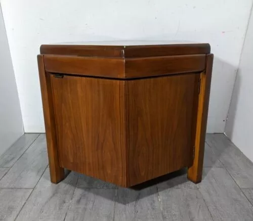 Vintage Mid Century Modern Lane Hexagonal Walnut Wood Drum Cabinet End Table Vintage Mid Century Modern Lane Hexagonal Walnut Wood Drum Cabinet End Table