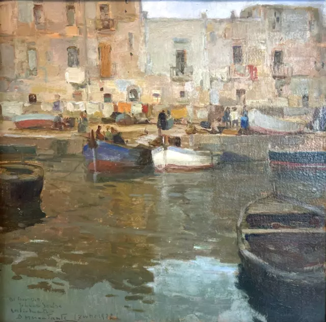 QUADRO DIPINTO OLIO Biagio Mercadante PAESAGGIO MARINA PORTICCIOLO POZZUOLI 1928 2