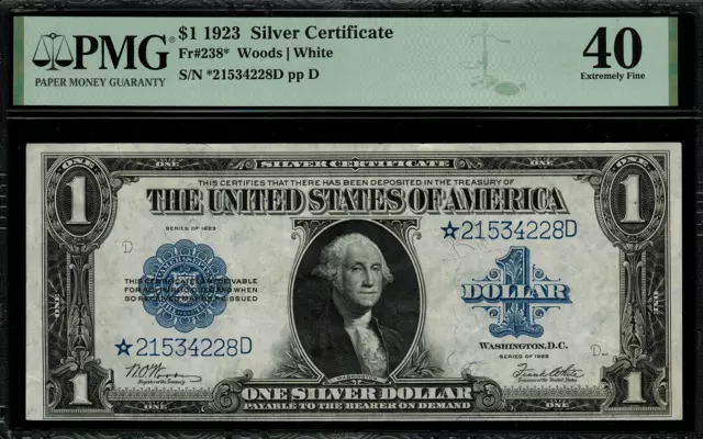 1923 $1 Silver Certificate FR-238* - Star Note - Graded PMG 40