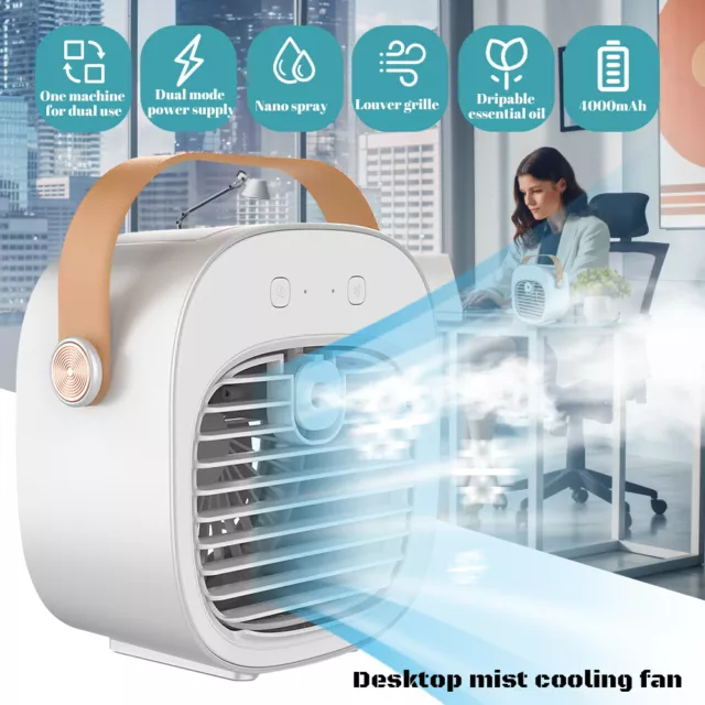 Mini Portable Fan Air Conditioner Cool Cooler Battery Rechargeable USB Desktop