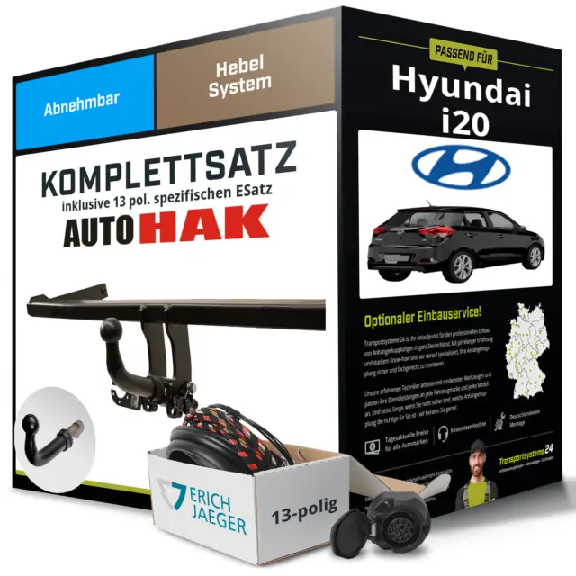 Anhängerkupplung abnehmbar für HYUNDAI i20 +E-Satz Kit (AHK+ES)