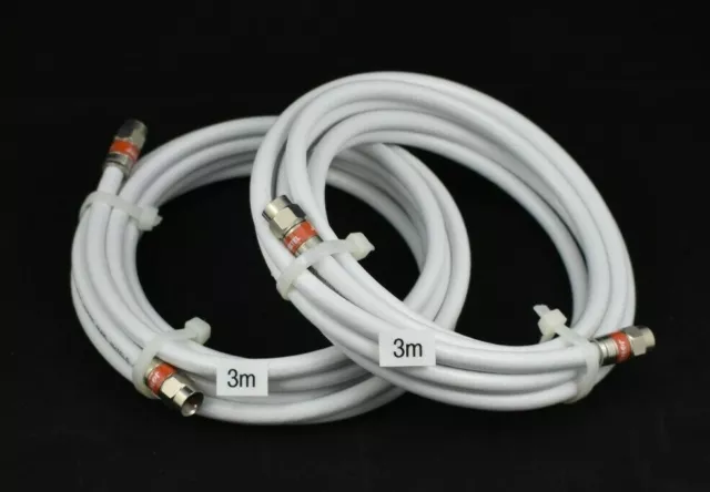 2x 3m RG6 Quad Shield White F-Type Coax Cable TV Foxtel Telstra Optus NBN HFC