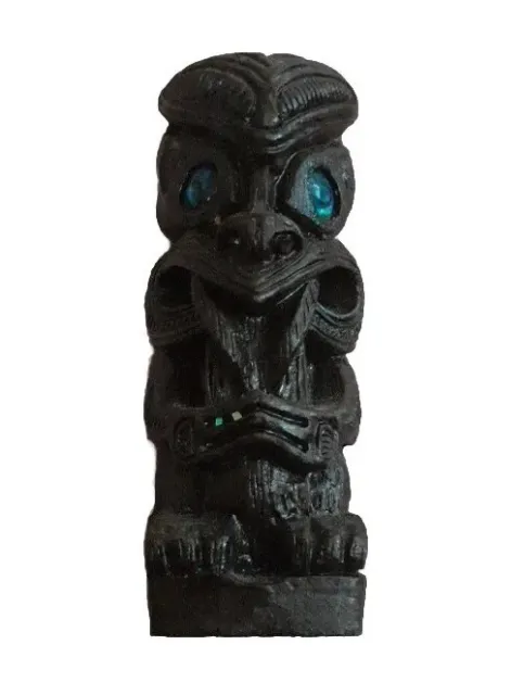 Maori New Zealand Islander Statue Figurine Idol Tiki Shell Eyes Resin Size 7cm