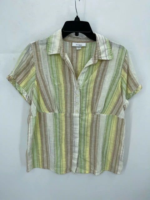 Dress Barn Top Womens 14/16 Brown Green Strip Short Sleeve Empire Waist