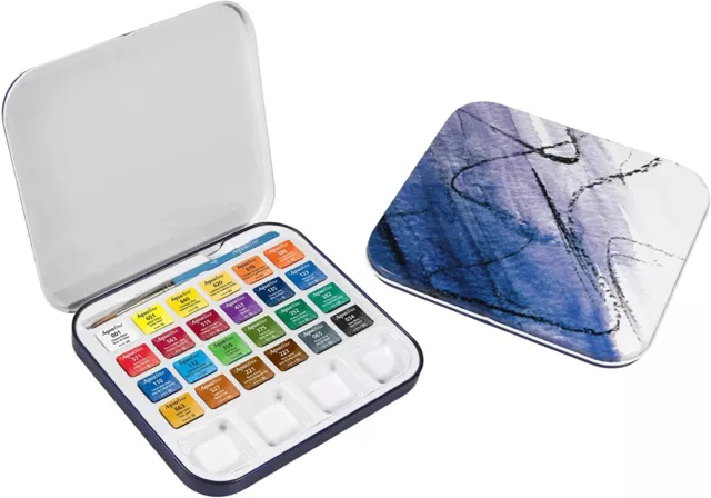 Daler Rowney Aquafine Acuarela Set de Viaje - 24 Colores En Metal Lata