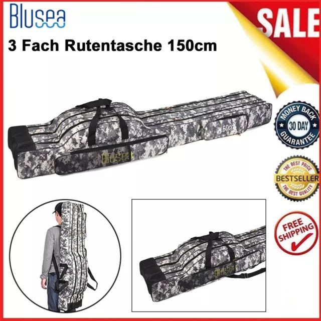 Blusea 3 Fach Premium Rutentasche Angeltasche Rutenfutteral Tackle Bag150cm DHL