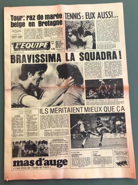 Football Rare L'equipe 11/07/1982 Coupe Du Monde Finale Italie - Allemagne 3-1