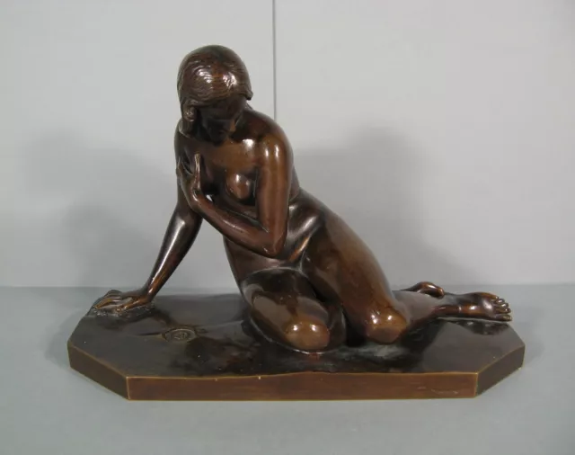 Femme Assise Nymphe Baigneuse Bronze Ancien Réduction Mécanique Achille Collas