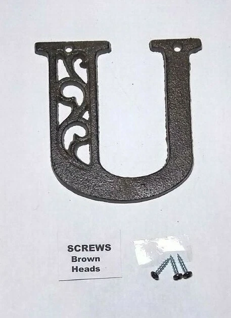 Alphabet House Letters U Antique Brown Cast Iron Metal Large 4.5" Indoor Outdoor 2