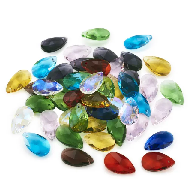 100pcs Glass Drop Pendants Charms Crystal Suncatcher Faceted Beads Craft 22x13mm