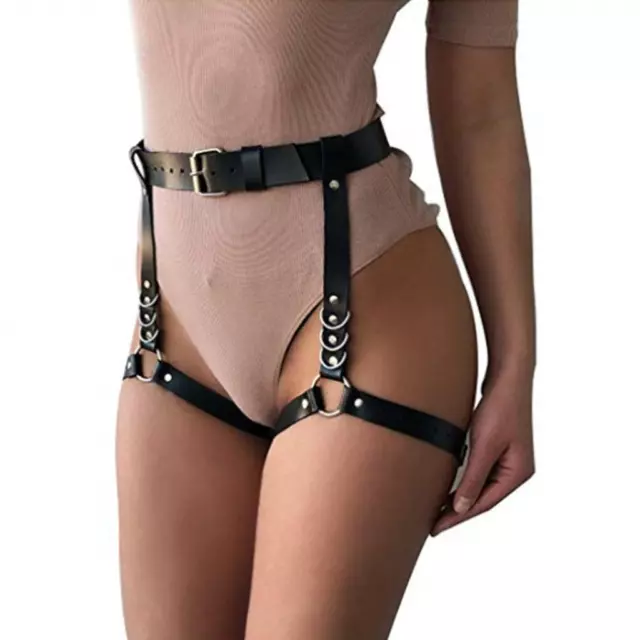 Ladies Club Punk Goth Leg Ring Adjustable Leather Thigh Harness Belt Straps