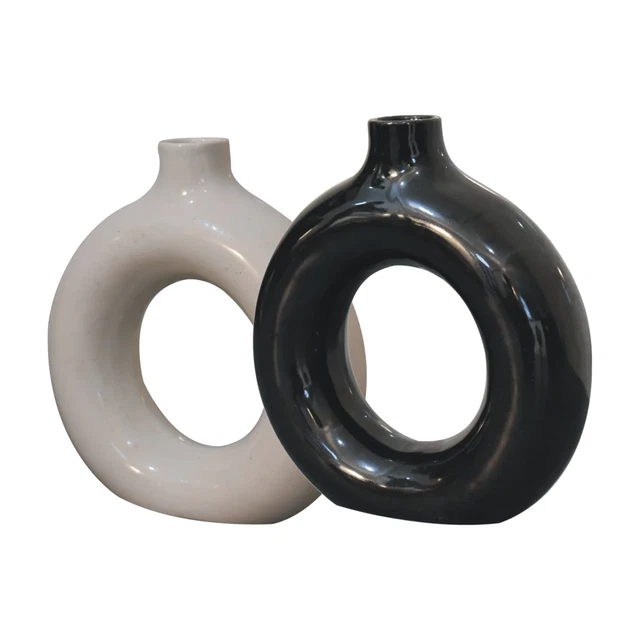 Set di 2 vasi da fiori bianco e nero lucido