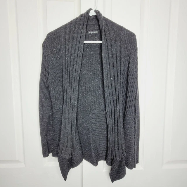 Eileen Fisher Womens Gray Open Front Linen Blend Cardigan Sweater Lightweight S