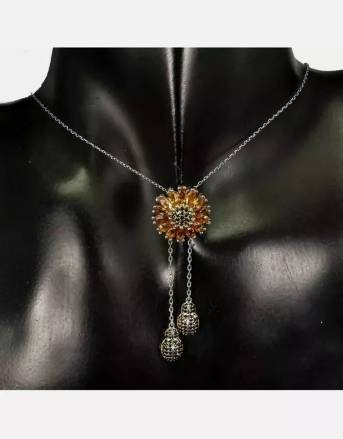 Collier tournesol toute véritable pierre précieuse citrine et spinelle noire avec abeille miel