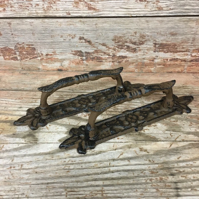 Set Of 2 Large 10” Cast Iron Antique Style Handles Gate Pull Door Fancy Barn