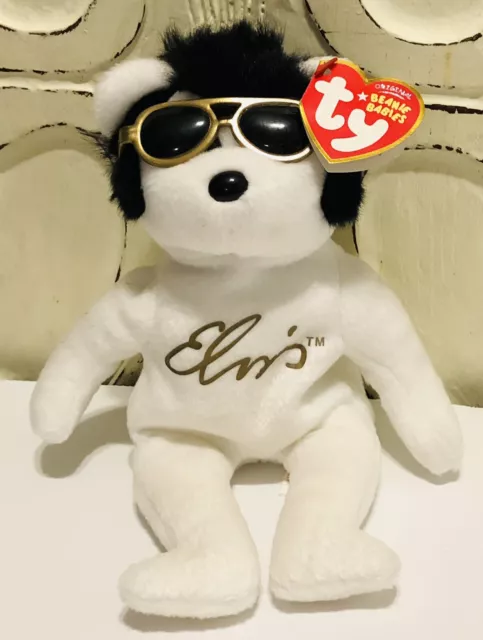 Viva Las Beanies Ty Elvis Presley Beanie Baby Bear White Sideburns Sunglasses