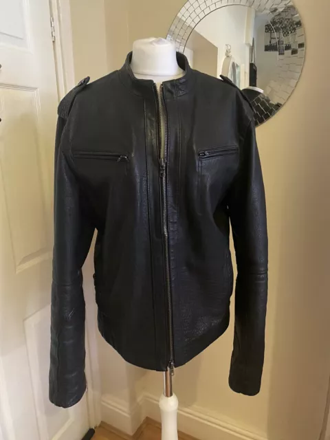 Donna Karan Dkny Jeans Mens Black Leather Jacket Size Large