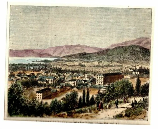 GRAVURE SUR BOIS AQUARELLEE 19ème AIX LES BAINS