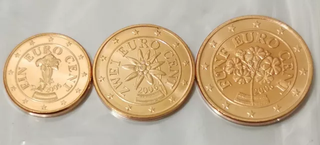 Autriche 2006 Lot de 3 pièces 1.2.5 cts euro neuves, issues de rouleaux.